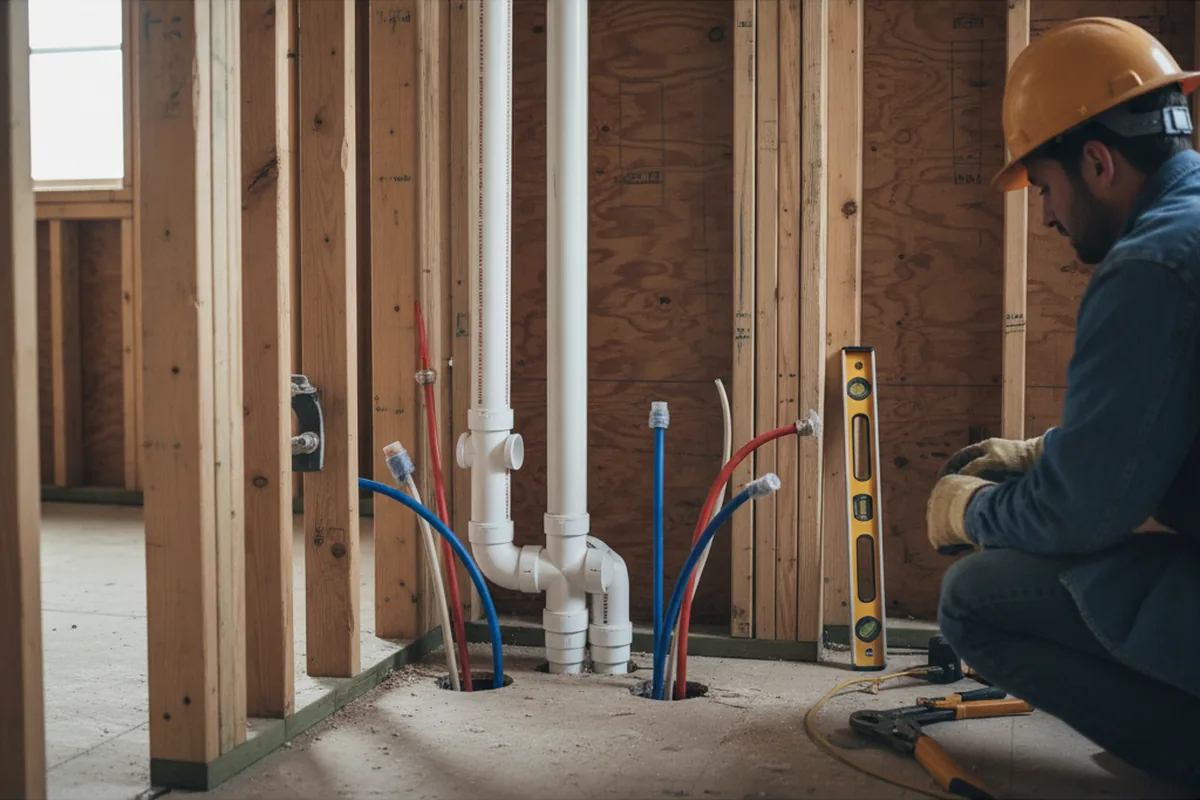 Drain and supply rough-in during Leak Detection in Greendale